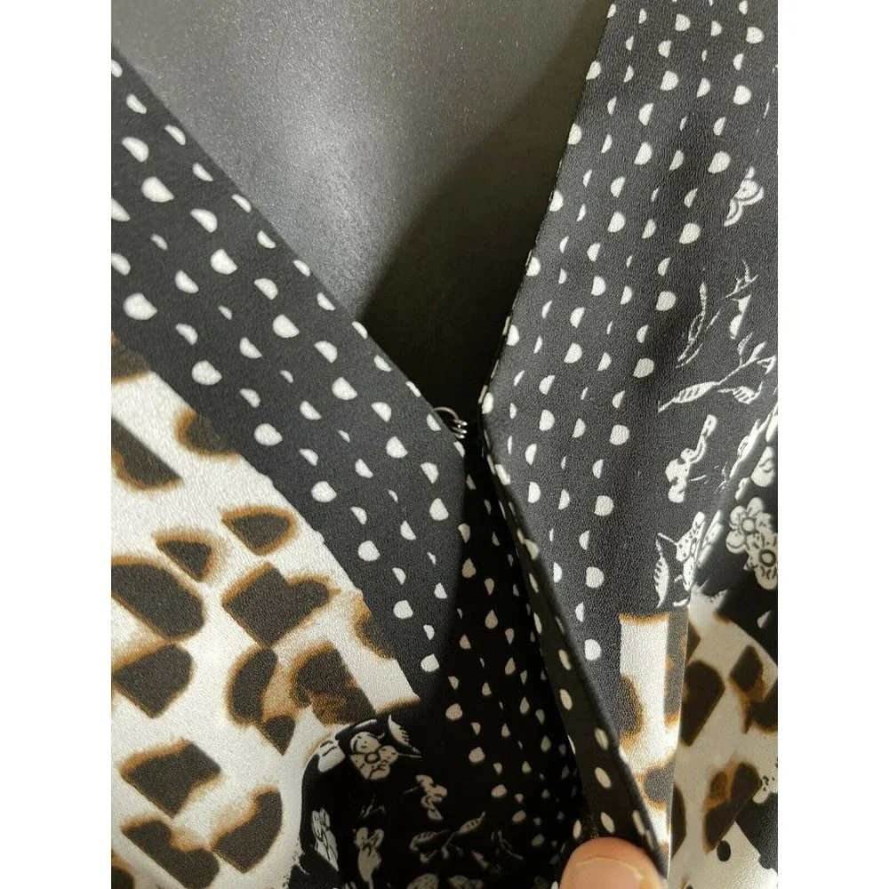 Cabi Blouse Women Size 8 M Sleeveless Contrasting Patterns Leopard Polka Dot Top - Picture 6 of 10